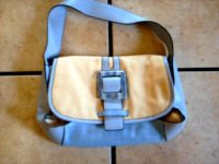 ADRIENNE VITTADINI BLUE LEATHER/CANVAS LUCITE HANDBAG