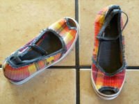ESPIRIT MULTI-COLORED PLAID CANVAS PEEP-TOE WEDGE SHOES