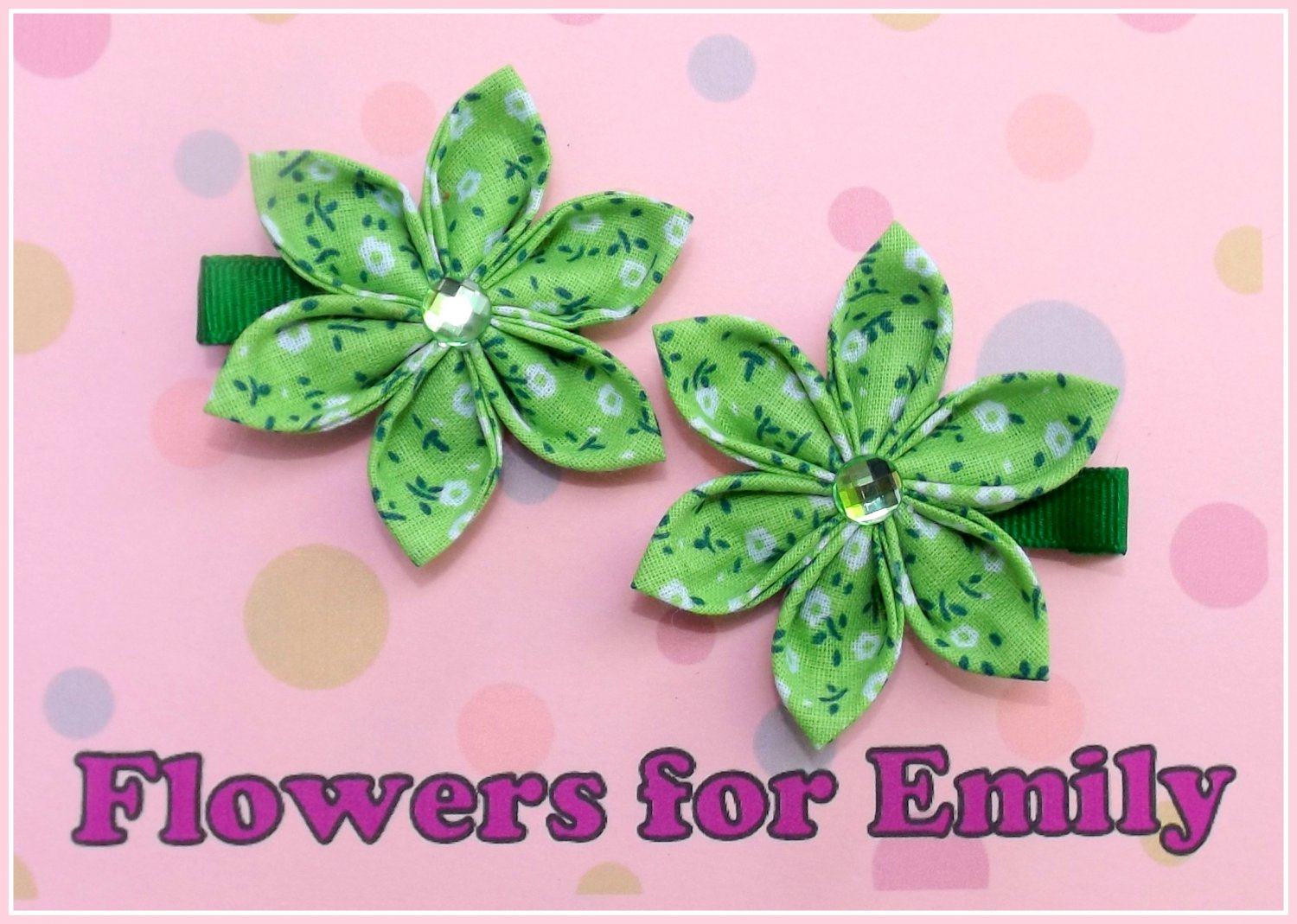 Lime Green Kanzashi Flower Hair Clips