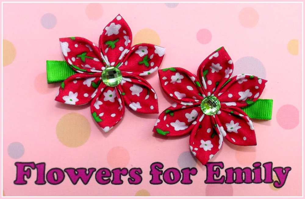 Watermelon Pink Kanzashi Hair Clips
