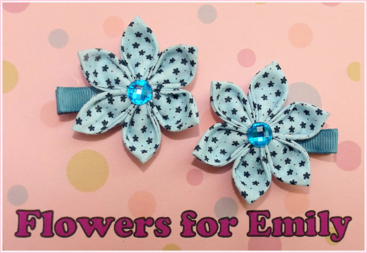 Sky Blue Kanzashi Hair Clips
