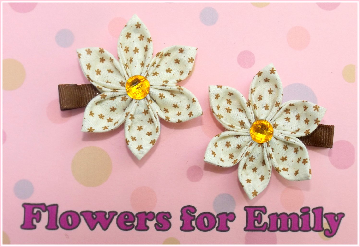 Caramel Kanzashi Hair Clips