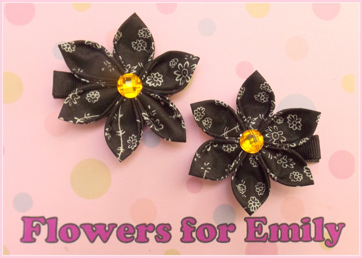 Dark Chocolate Kanzashi Hair Clips