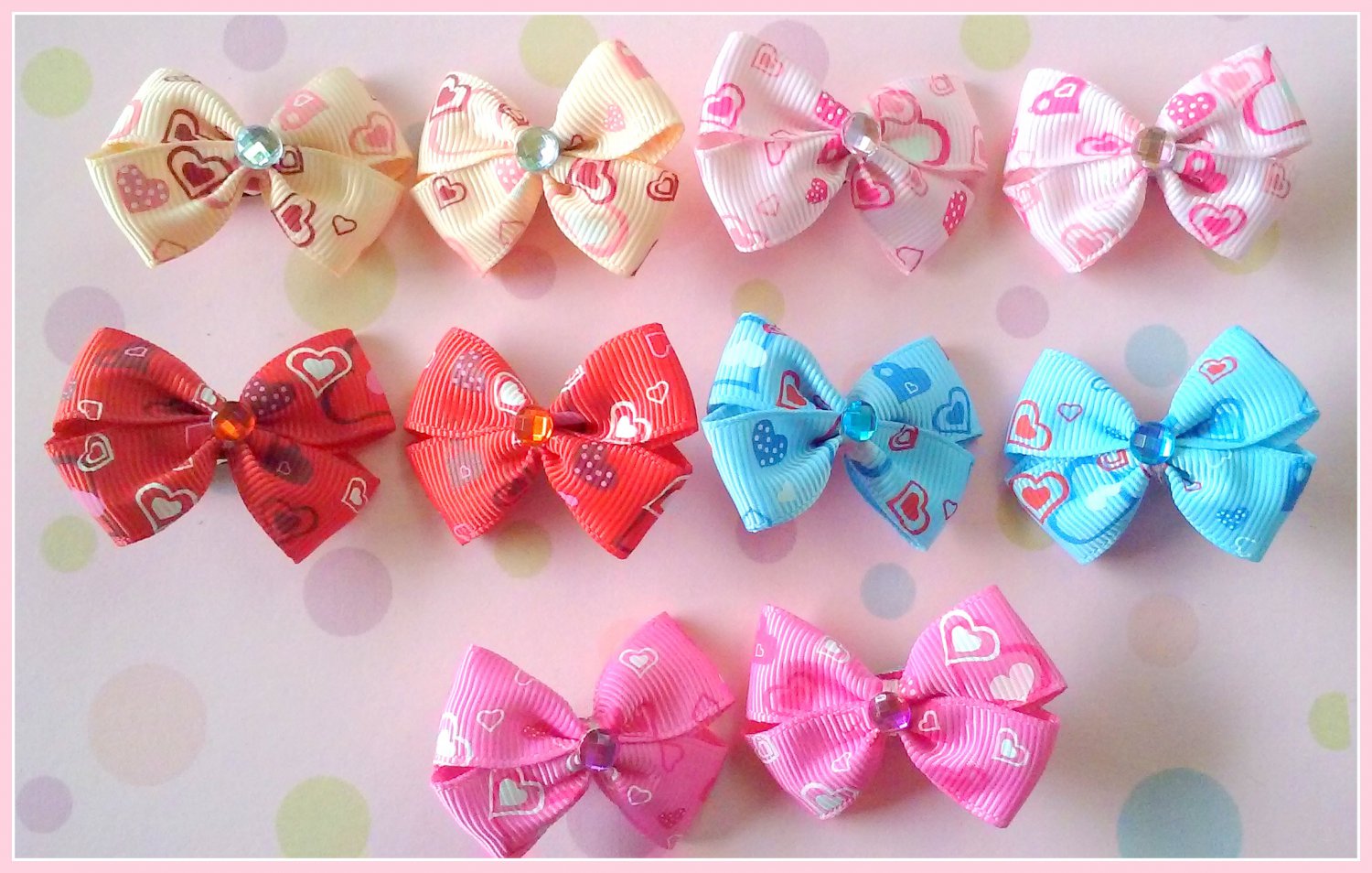 Hearts Bitsy Bows (5 pairs)