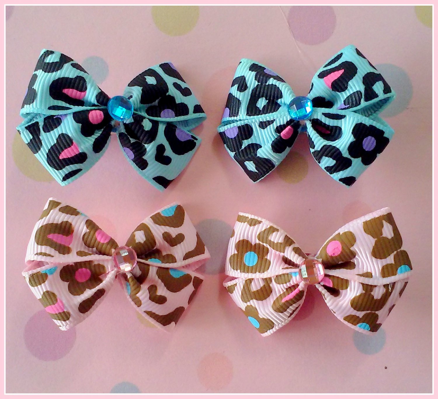 Leopard Flowers Bitsy Bows (2 pairs)
