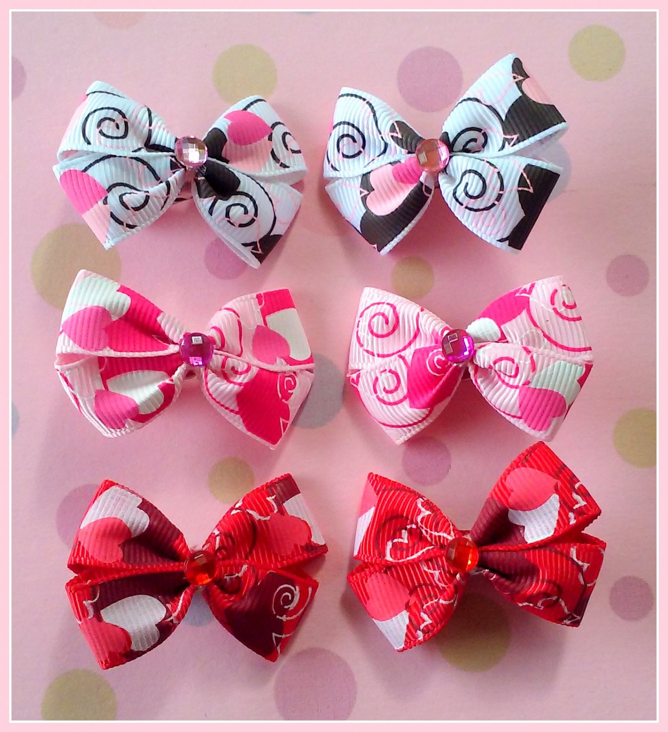 Swirl Hearts Bitsy Bows (3 pairs)