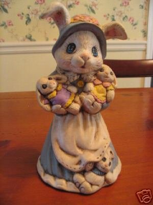 Hand Painted and Antiqued Bunny and Babies Figurine