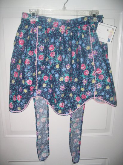 Navy Blue and Pink Poke-A-Dot Vintage Style Apron