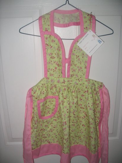 Child's Light Lime Green and Pink Floral Apron with Rolling Pin