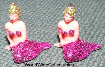 2 sweet 1960s Glitter NUDE FIGURAL Mermaids FLORIDA Charms