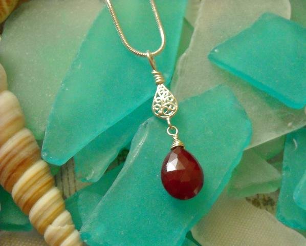Modern retro ruby drop pendant sterling silver Gemstone necklace