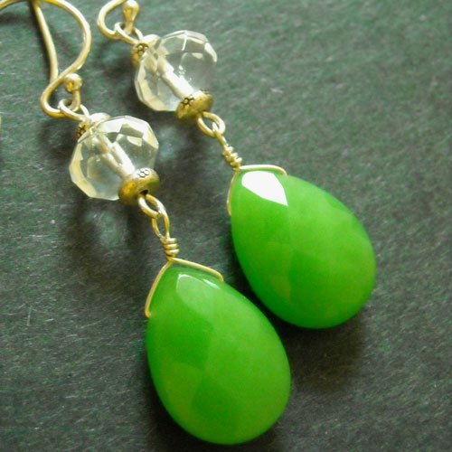 Fresh green quartz crystal sterling silver earring