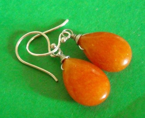 Happy orange jade gemstone sterling silver Earring
