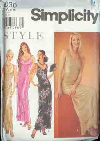 Prom, After Five, Evening Dress Simplicity 9030 Style Pattern Sizes 6 -16