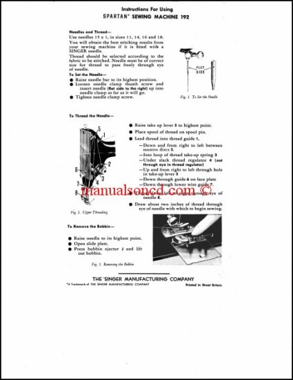 Singer 192 Spartan Sewing Machine Instruction Manual