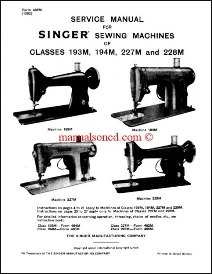 Singer 193M - 194M - 227M - 228M Service Manual