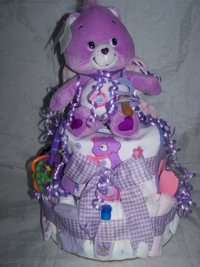 2-Tier Purple Care Bear (Share Bear) Diaper Cakes