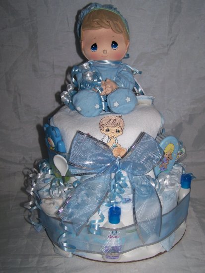 2-tier Blue Precious Moments Diaper Cakes