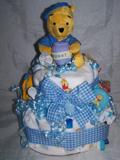 2-Tier Blue Winnie the Pooh Diaper Cakes