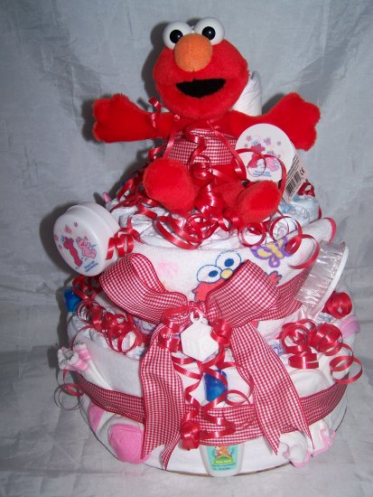 2 tier Elmo Girl Sesame Street Diaper Cakes