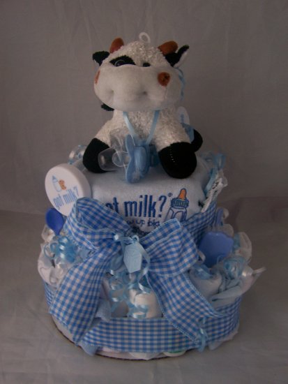 2-Tier Blue "Got Milk" Diaper Cakes