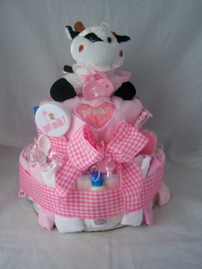 2 - Tier Pink "Got Milk" Diaper Cakes
