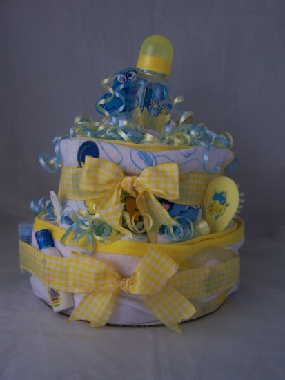 2-Tier Blue/Yellow Sesame street Diaper Cakes