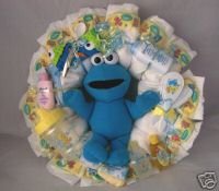 Yellow Big Bird/Blue Cookie Monster Sesame Street Diaper Cake Wreaths