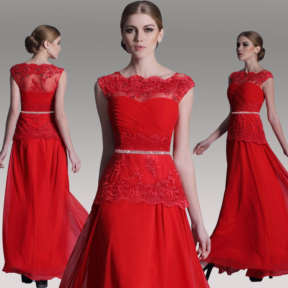 #F30979 - Red Lace Mother of Bride Special Occasion Gowns - x Fashion Ltd