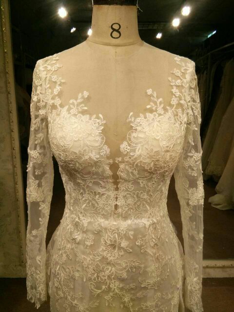 Darius Cordell - Long sleeve lace wedding gown with Illusion neckline