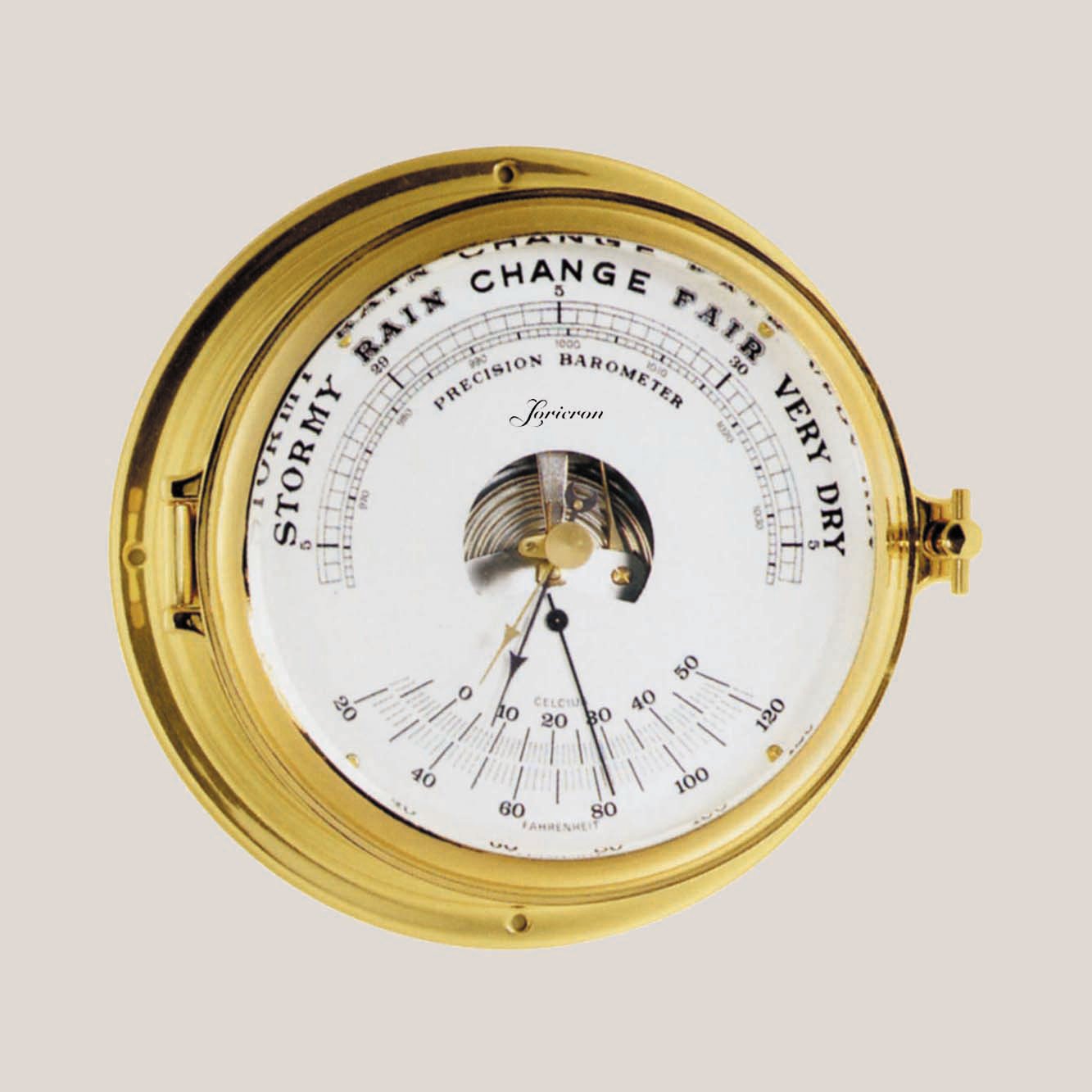German-Made Solid Brass Case Ship's Thermometer and Barometer Loricron OL-203