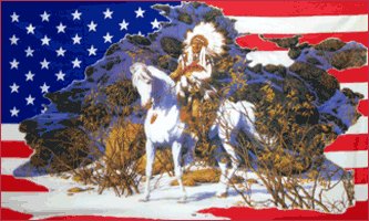 Indian on Horse in the Snow on American 3' x 5' Flag