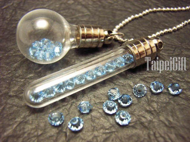 10 Swarovski Crystal Light Blue ready to fill in mini glass bottle vial charms