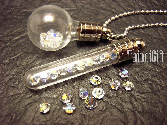 10 Swarovski Crystal White AB coating ready to fill in mini glass bottle vial charms