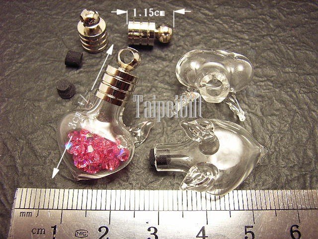 1 Flying Heart with Wings Bottle Vial Charm Pendant DIY NAME ON RICE bead Message Crystal Liquid