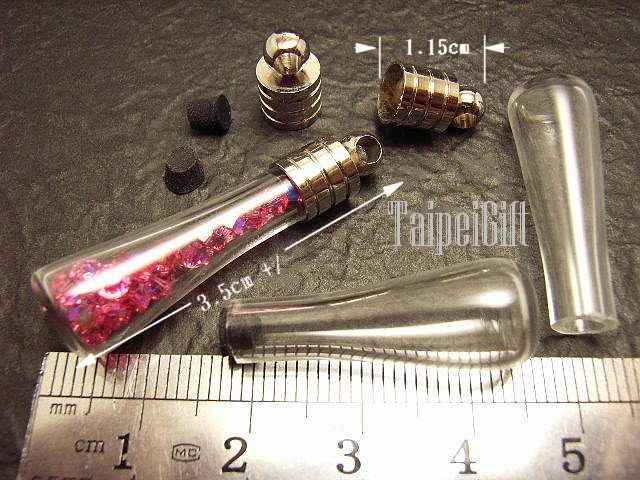 1 Mini Vase Glass Bottle Vial Charm Pendant DIY NAME ON RICE bead Message Crystal Liquid sand Flake