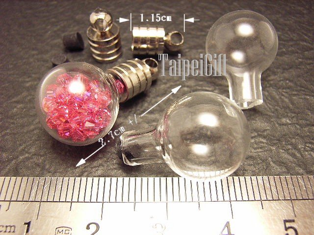 1 Round Ball Glass Bottle Vial Charm Pendant DIY NAME ON RICE bead Message Crystal Liquid sand Flake