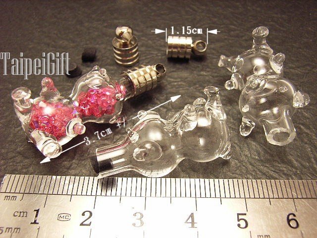 1 Cub Teddy Bear Mini Bottle Vial Charm Pendant DIY Personalized NAME ON RICE bead Message Crystal