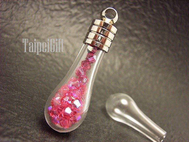 Swarovski Crystal Rose AB in Teardrop Mini Bottle Vial Charm Pendant