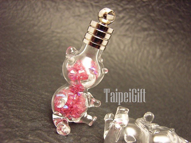 Swarovski Crystal Rose AB in Cub Teddy Bear Bottle Vial Charm Pendant