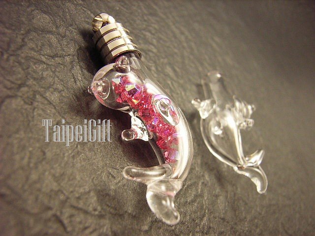 Swarovski Crystal Rose AB in Dolphin(A) Mini Bottle Vial Charm Pendant