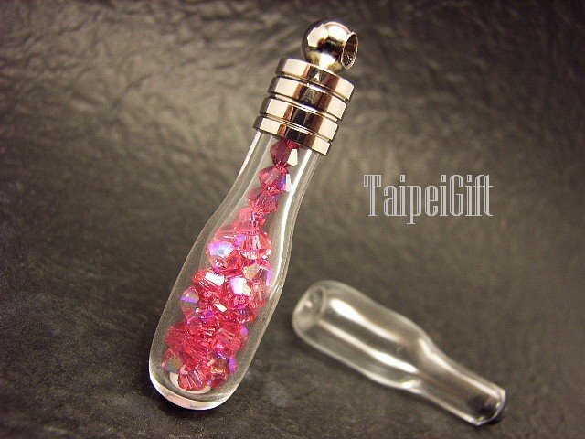Swarovski Crystal Rose AB in Wine Mini Bottle Vial Charm Pendant