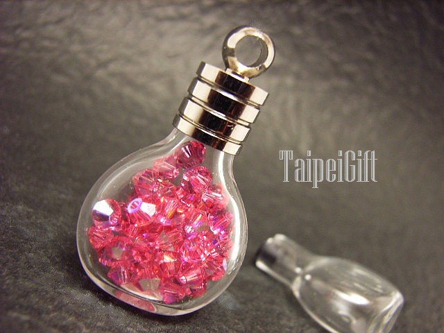 Swarovski Crystal Rose AB in COGNAC Mini Bottle Vial Charm Pendant