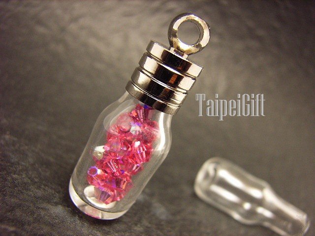 Swarovski Crystal Rose AB in Beer Mini Bottle Vial Charm Pendant