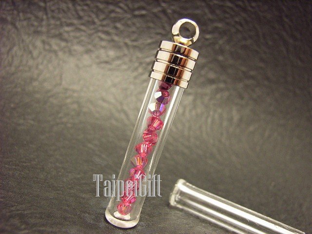 Swarovski Crystal Rose AB in Rod Stick Pillar Mini Bottle Vial Charm Pendant