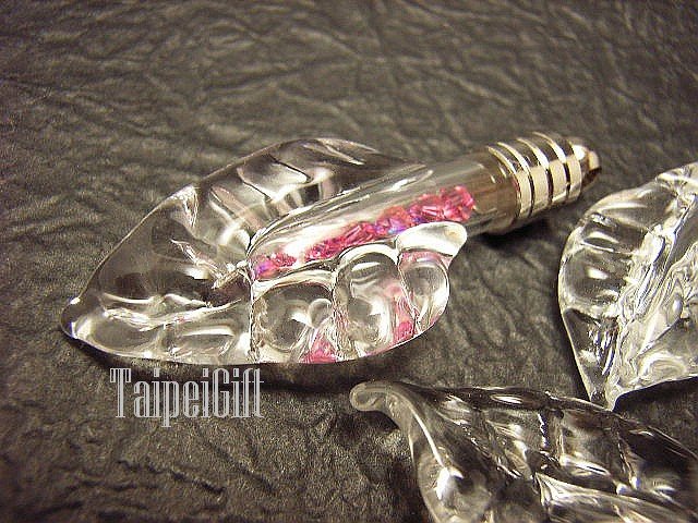 Swarovski Crystal Rose AB in Leaf Mini Bottle Vial Charm Pendant