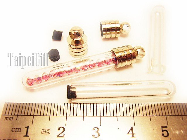 Swarovski Crystal Rose AB in Clear Mini Tube Bottle Vial Charm Pendant