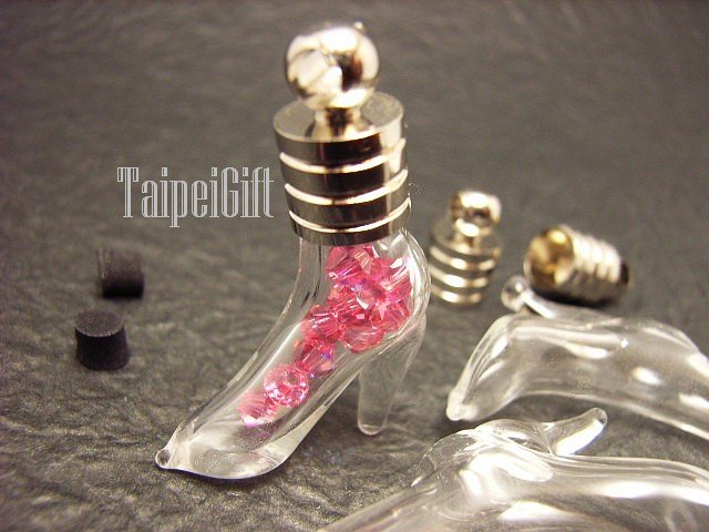 Swarovski Crystal Rose AB in High Heels Glass Bottle Vial Charm Pendant