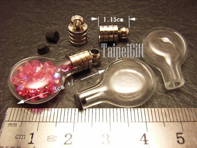 Swarovski Crystal Rose AB in Mini Disc Glass Bottle Vial Charm Pendant