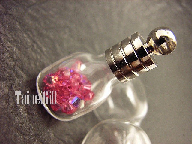 Swarovski Crystal Rose AB in Mini Cube Glass Bottle Vial Charm Pendant